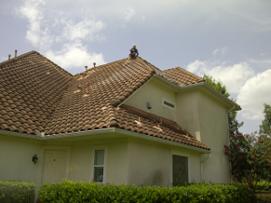 Tile roof cleaning during cleaning